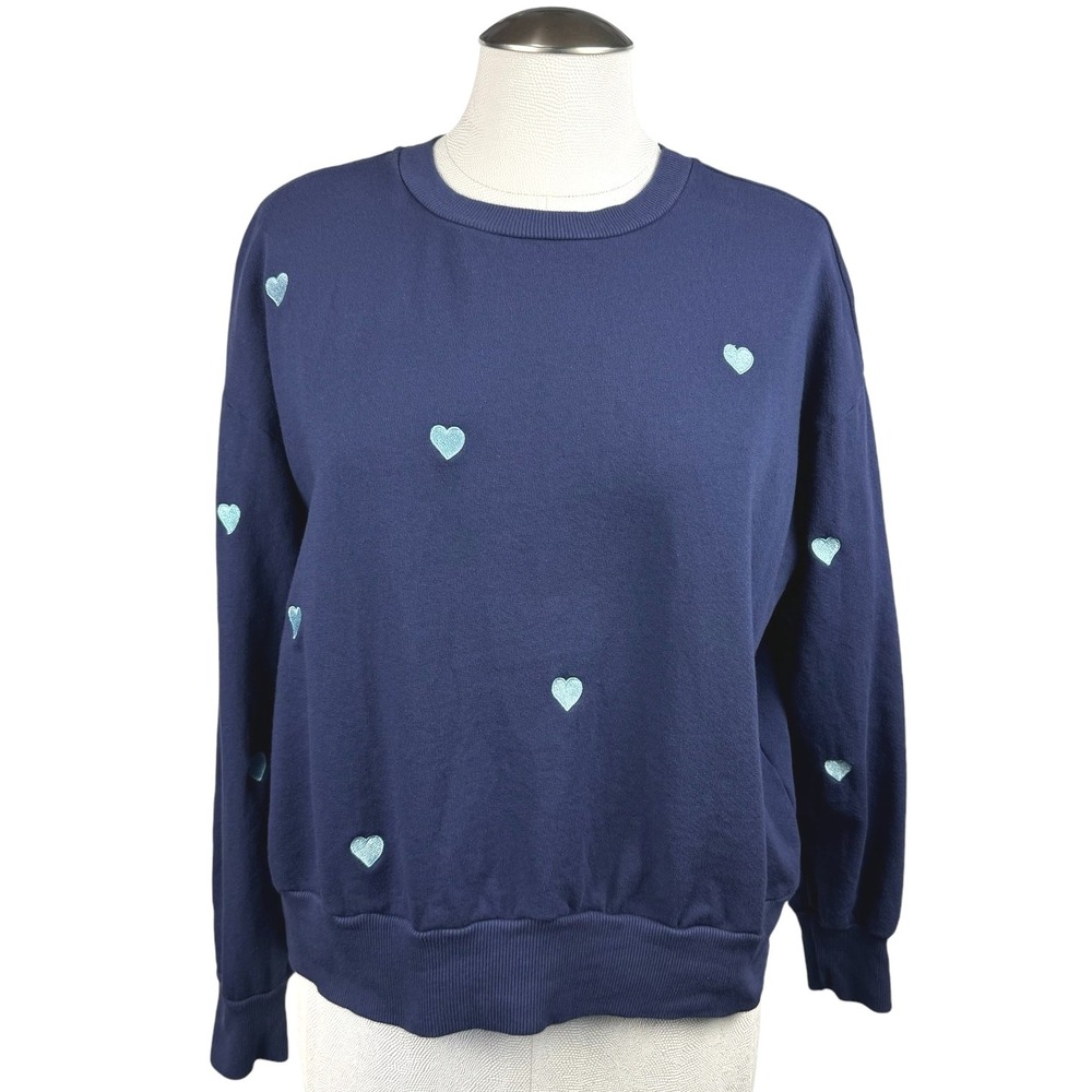 t.la Women's Sweatshirt XXSP Blue Embroidered Heart Pullover Top Made in USA